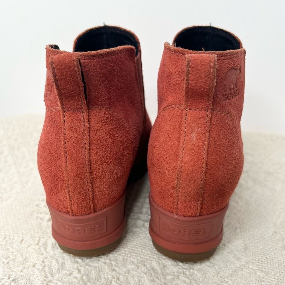 Sorel Wedge Evie Pull On Booties Warp Red Size 8 Suede - Picture 5 of 10